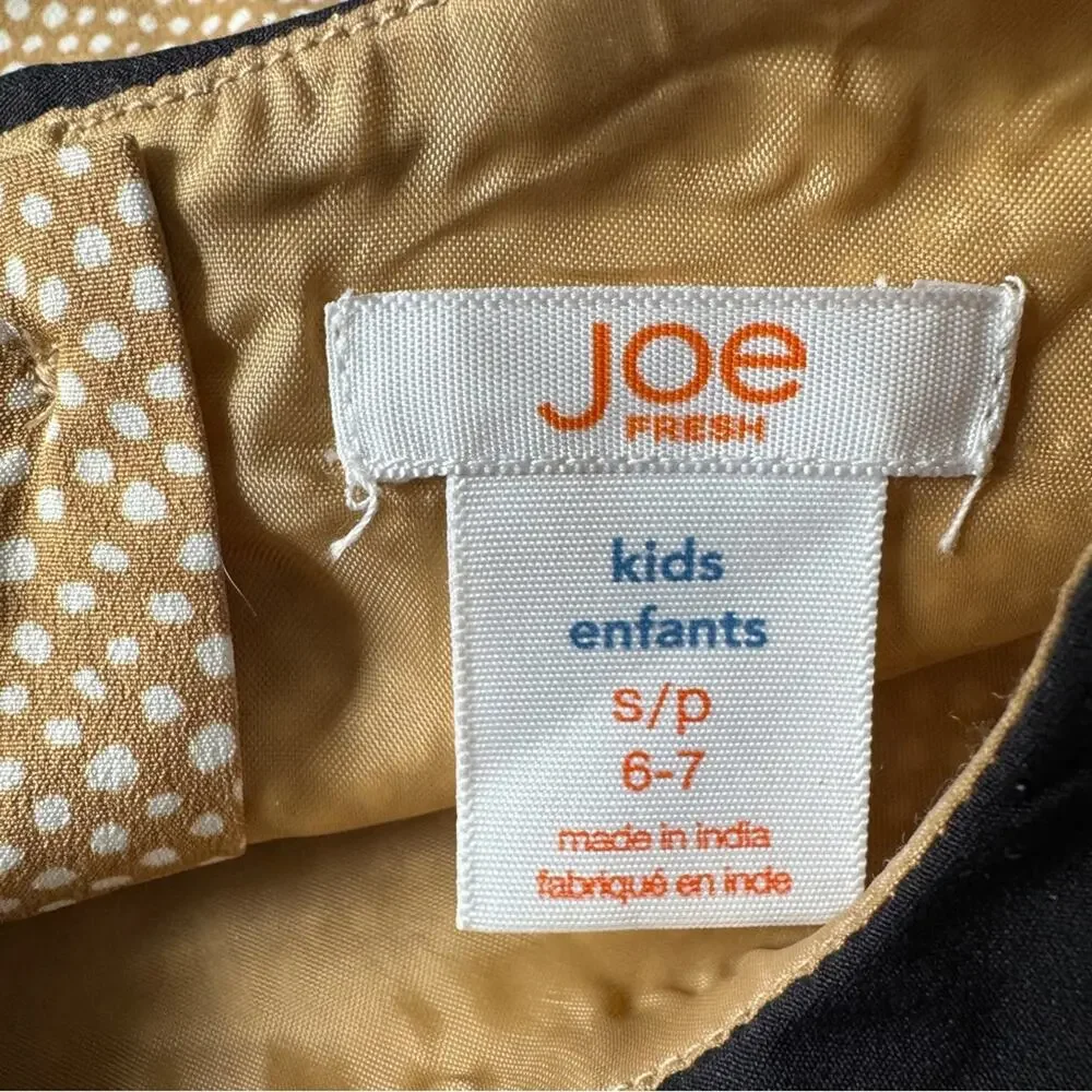 Joe Fresh Girls’ Tan/White Polka Dot Dress Peter Pan Collar Size 6/7